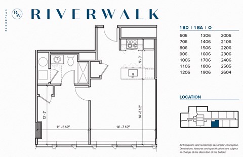 Floor plan for 1 bed, 1 bath, 638 sqft